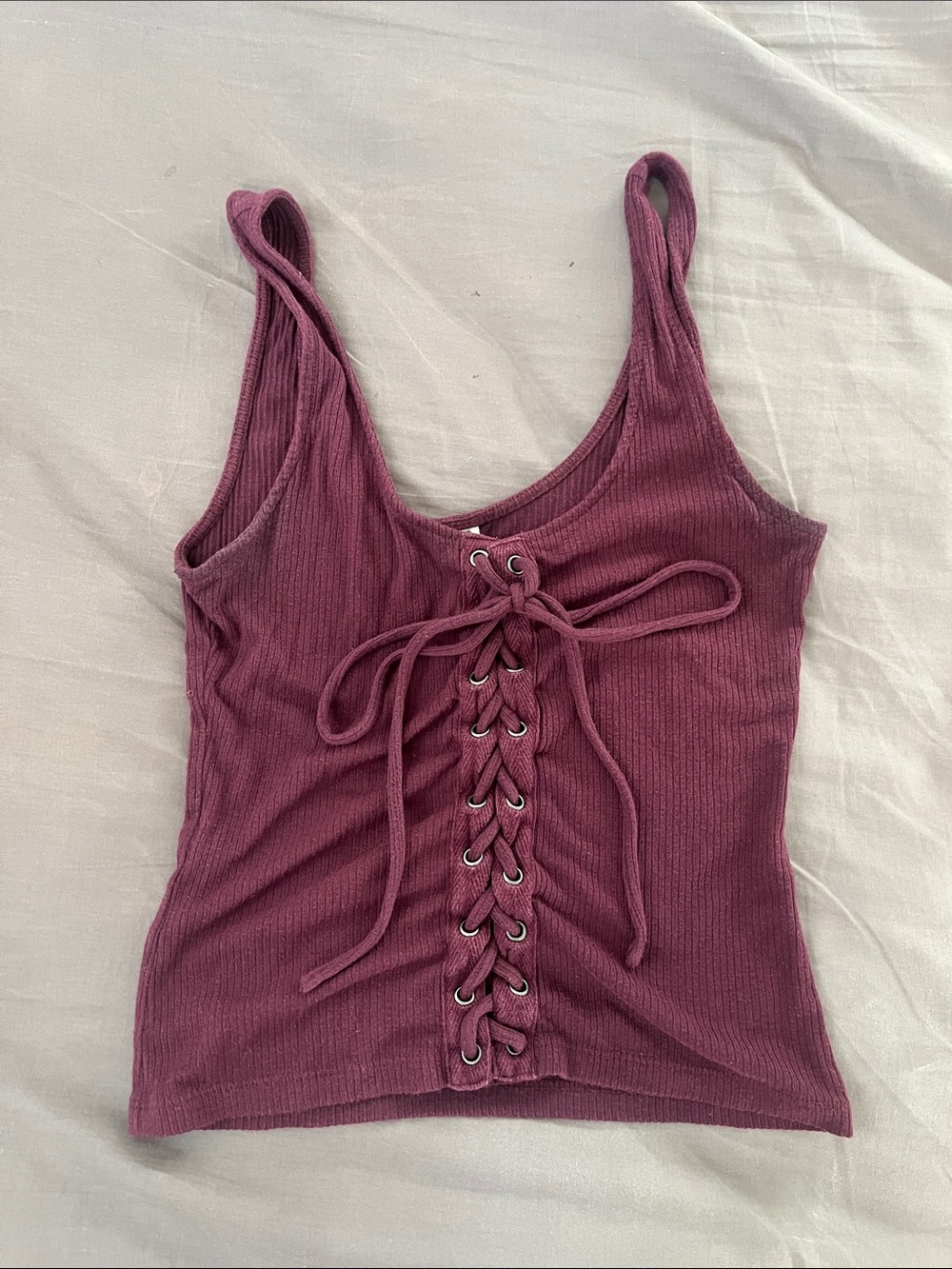 Sabrina Carpenter Aeropostale Ribbed Lace-Up Tank Top - Mauve Purple